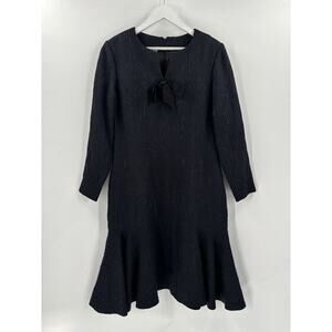 William Pearson Vintage 80s Dress Womens 10 Black Bow Flounce Flared Textured